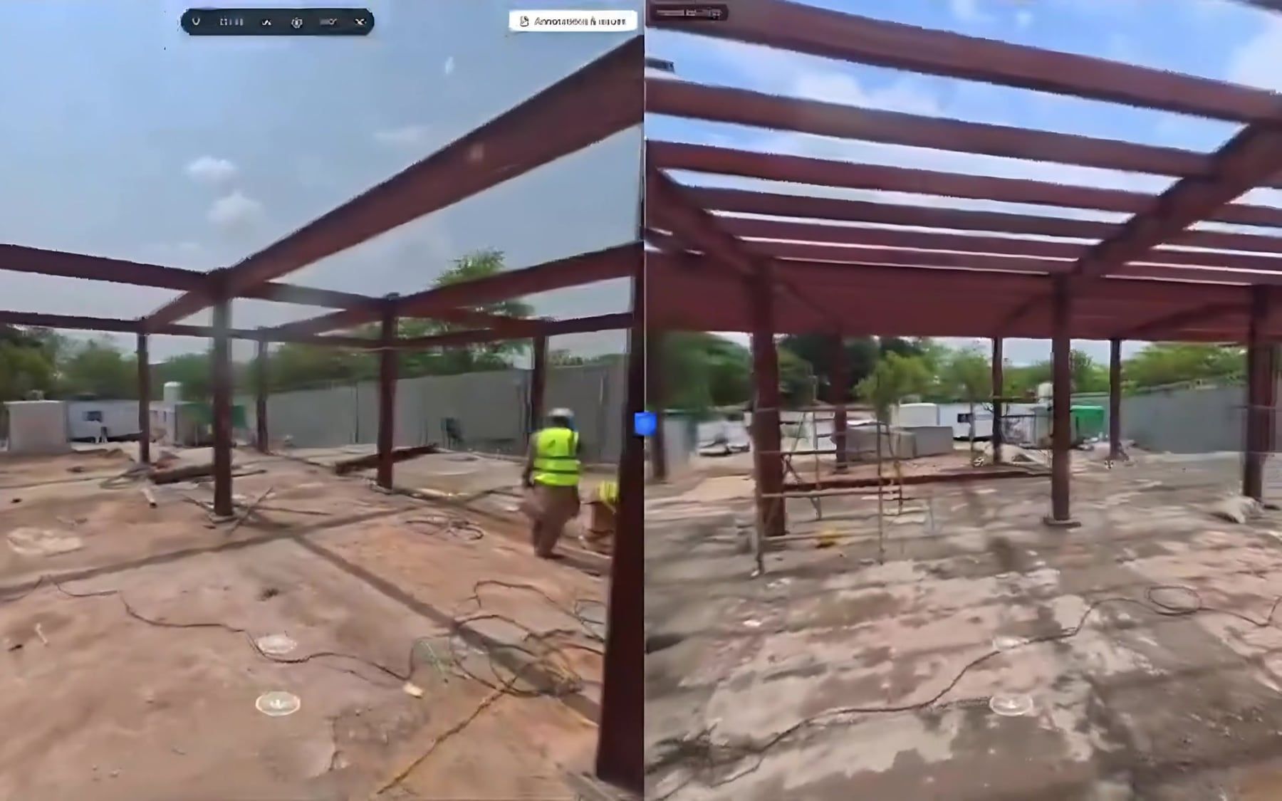 Two visits to the same steel-frame site shown side by side in SpatialSense